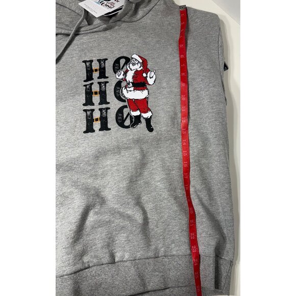 Denim & Flower Holly Jolly Med Gray Hoodie Santa Ho Ho Ho Christmas Holiday NWT - Picture 7 of 8